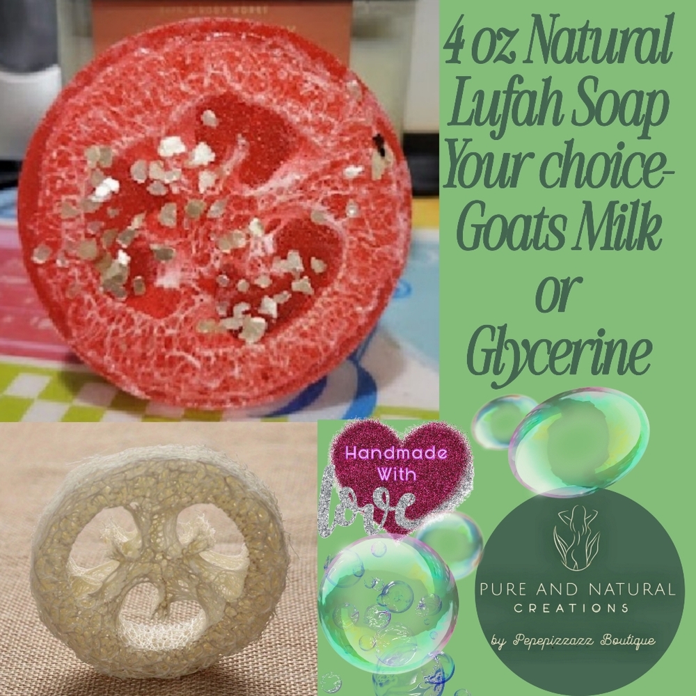 NATURAL LOOFAH SOAP HANDMADE 4OZ round w natural loofah gift box 👀